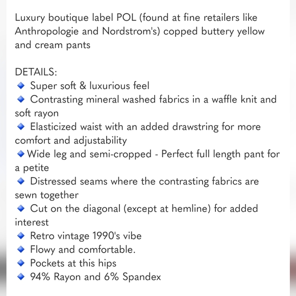 POL Wide Leg Pull-on Wide Leg Pants Drawstring Waist Raw Seams Coastal Boho M/L - Picture 10 of 11